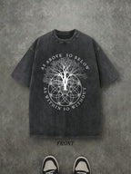 Retro Washed T-Shirt Single-Sided Printed (230 Pure Cotton T-Shirt) 'AS ABOVE SO BELOW'  Letter And Pattern Print, Mens TShirt, Mens Shirt Casual, Comfortable, Fashionable T-Shirt, Street Style Cotton