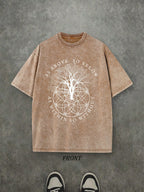 Retro Washed T-Shirt Single-Sided Printed (230 Pure Cotton T-Shirt) 'AS ABOVE SO BELOW'  Letter And Pattern Print, Mens TShirt, Mens Shirt Casual, Comfortable, Fashionable T-Shirt, Street Style Cotton