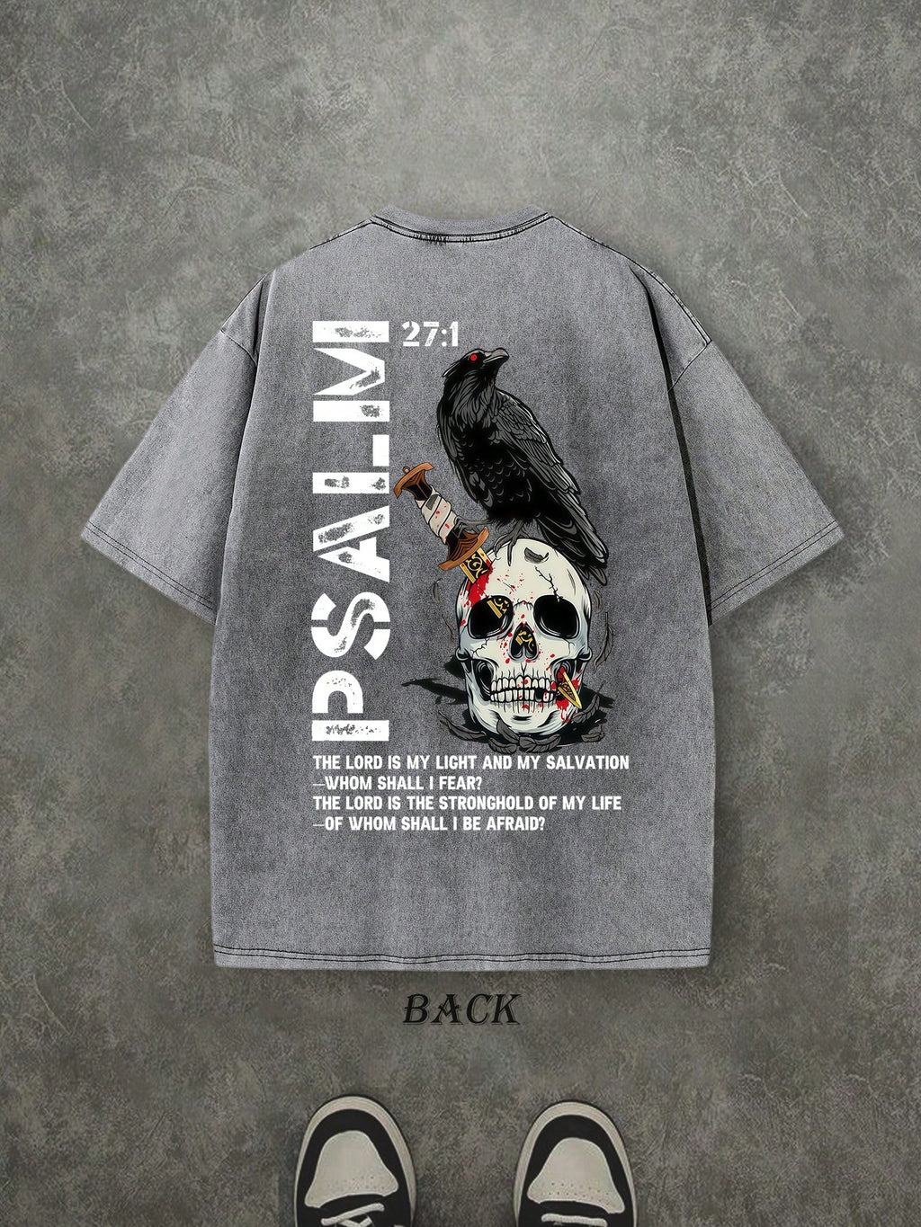 Retro Washed T-Shirt Double Sided Printed (230 Pure Cotton T-Shirt) 'THE LORD IS MY LIGHT'  PSALM Letter And Pattern Print,  Christian Gift, Mens TShirt, Mens Casual, Comfortable, Fashionable T-Shirt, Street Style Cotton