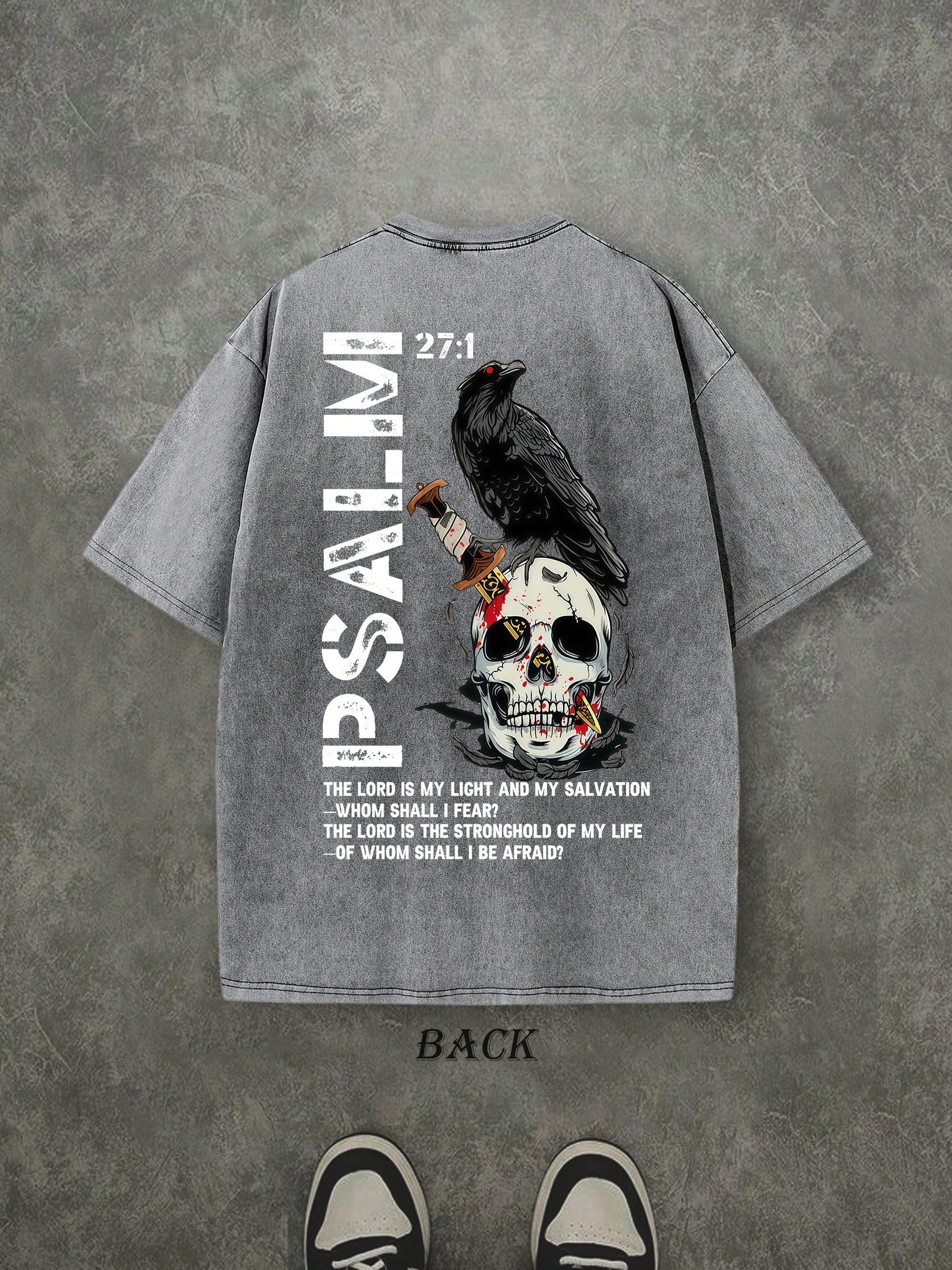 Retro Washed T-Shirt Double Sided Printed (230 Pure Cotton T-Shirt) 'THE LORD IS MY LIGHT'  PSALM Letter And Pattern Print,  Christian Gift, Mens TShirt, Mens Casual, Comfortable, Fashionable T-Shirt, Street Style Cotton