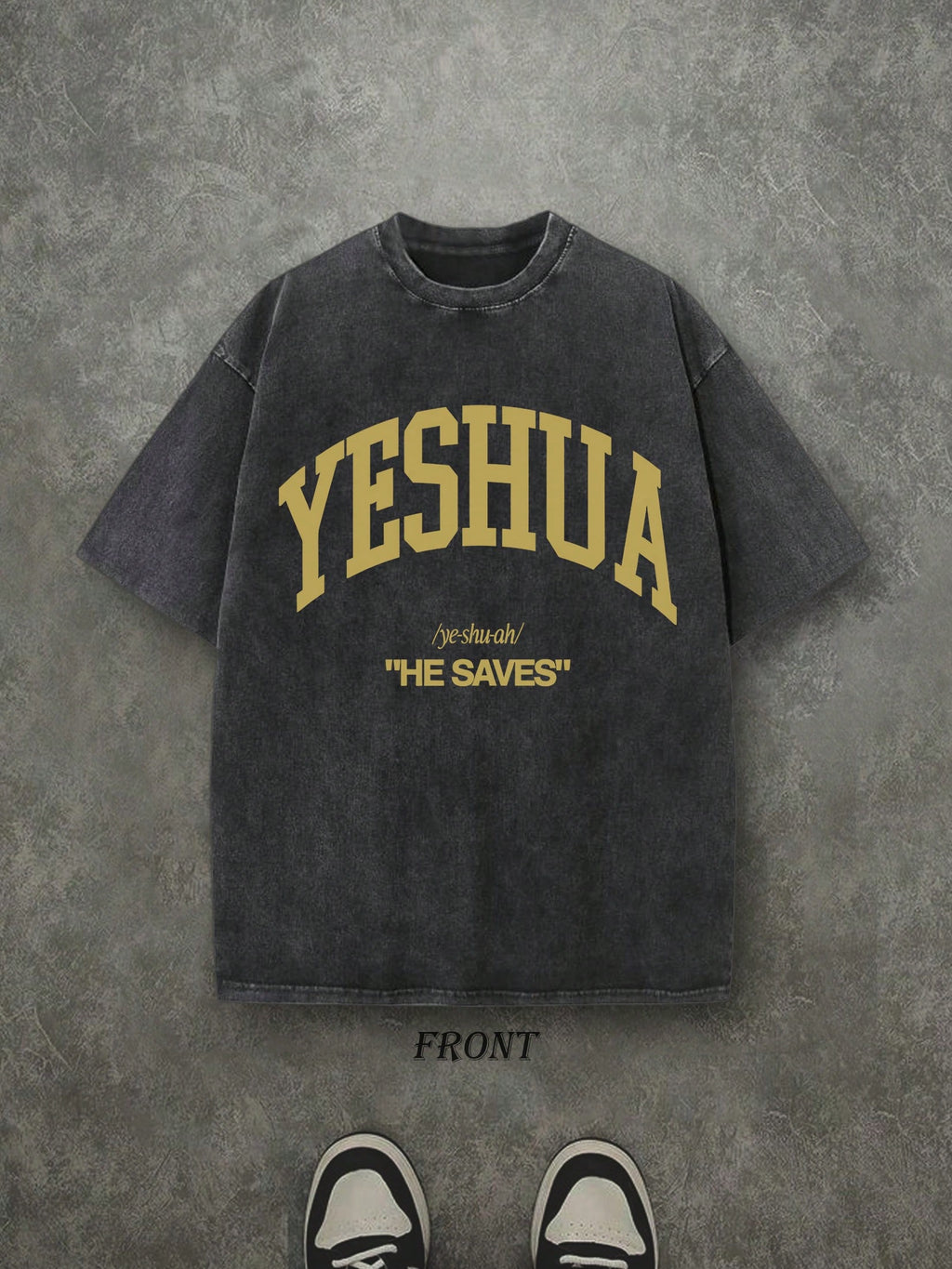 Retro Washed T-Shirt Single-Sided Printed (230 Pure Cotton T-Shirt) 'YESHUA HE SAVES'  Letter And Pattern Print, Christian Gift, Mens TShirt, Mens Shirt Casual, Comfortable, Fashionable T-Shirt, Street Style Cotton