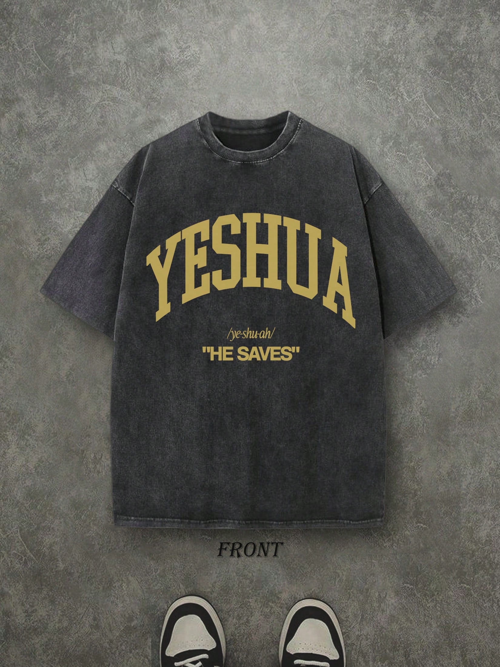 Retro Washed T-Shirt Single-Sided Printed (230 Pure Cotton T-Shirt) 'YESHUA HE SAVES'  Letter And Pattern Print, Christian Gift, Mens TShirt, Mens Shirt Casual, Comfortable, Fashionable T-Shirt, Street Style Cotton
