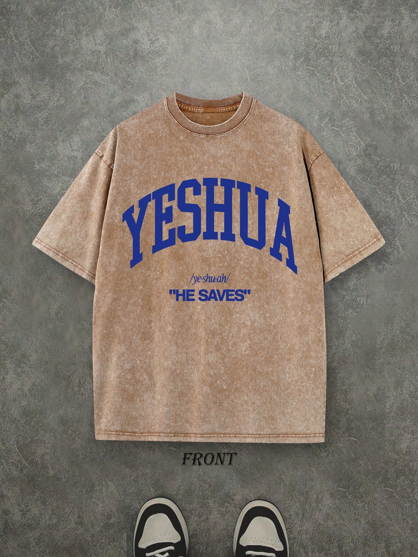 Retro Washed T-Shirt Single-Sided Printed (230 Pure Cotton T-Shirt) 'YESHUA HE SAVES'  Letter And Pattern Print, Christian Gift, Mens TShirt, Mens Shirt Casual, Comfortable, Fashionable T-Shirt, Street Style Cotton