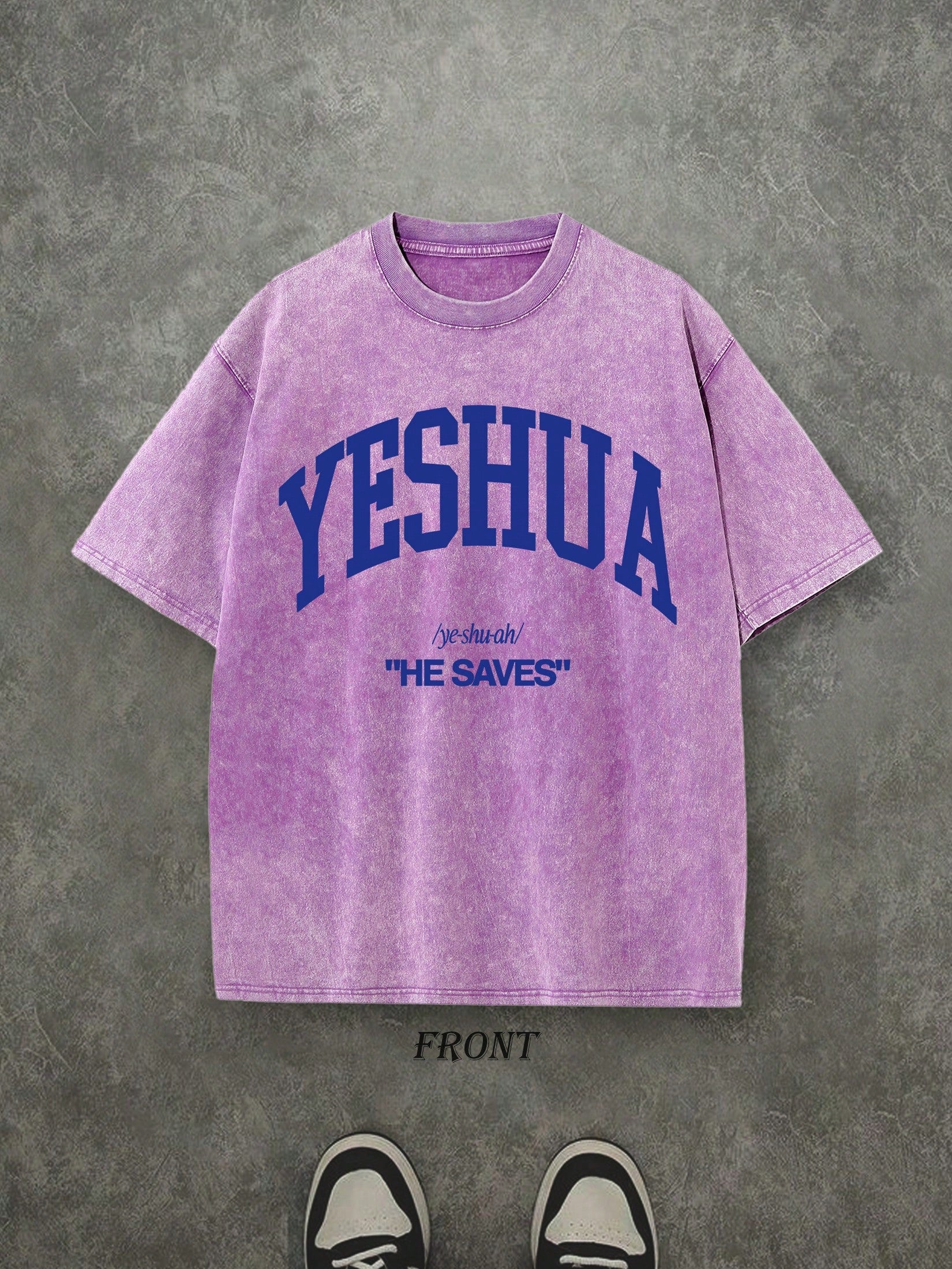 Retro Washed T-Shirt Single-Sided Printed (230 Pure Cotton T-Shirt) 'YESHUA HE SAVES'  Letter And Pattern Print, Christian Gift, Mens TShirt, Mens Shirt Casual, Comfortable, Fashionable T-Shirt, Street Style Cotton
