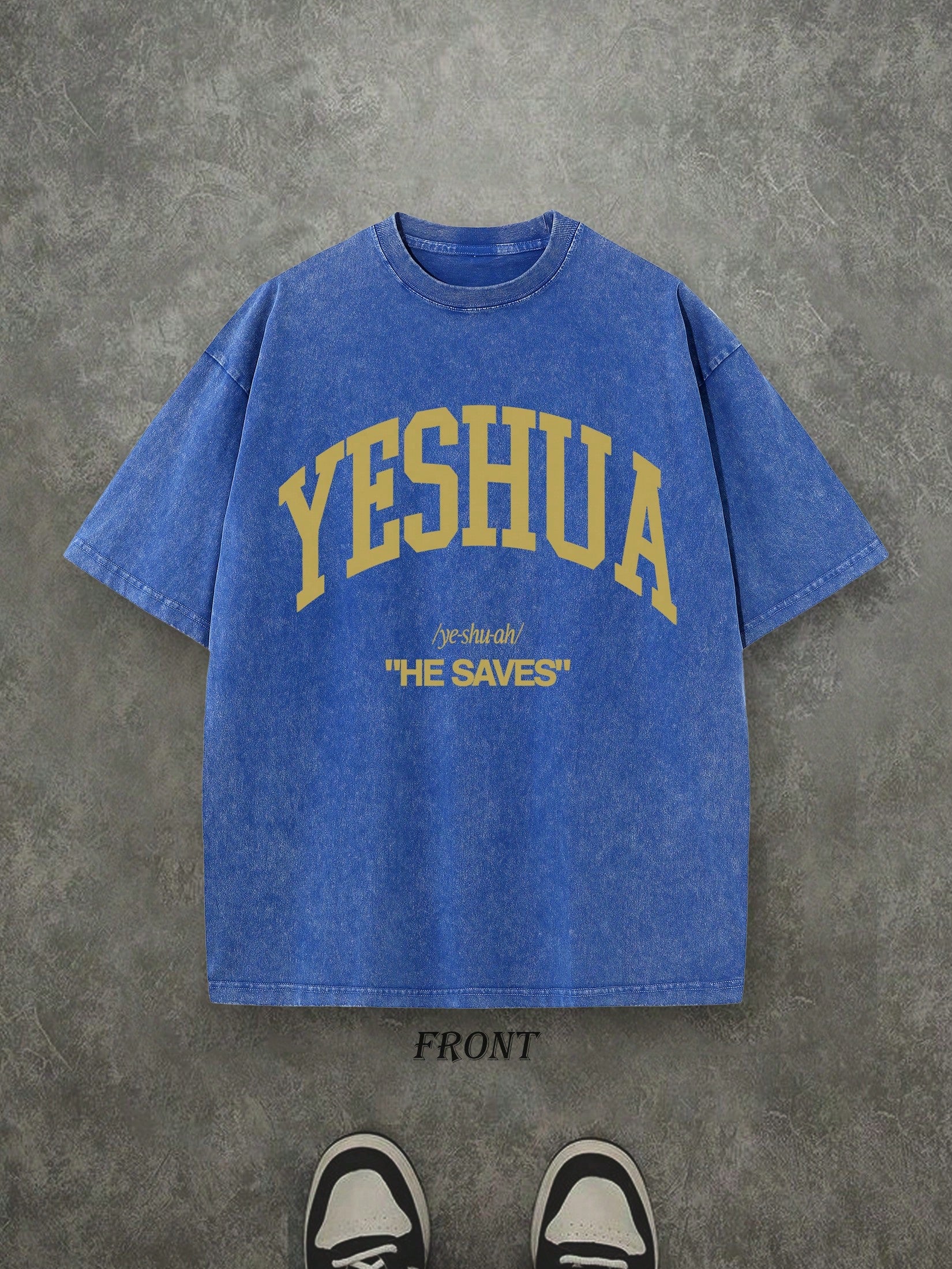 Retro Washed T-Shirt Single-Sided Printed (230 Pure Cotton T-Shirt) 'YESHUA HE SAVES'  Letter And Pattern Print, Christian Gift, Mens TShirt, Mens Shirt Casual, Comfortable, Fashionable T-Shirt, Street Style Cotton