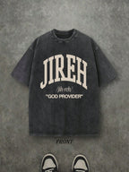 Retro Washed T-Shirt Single-Sided Printed (230 Pure Cotton T-Shirt) 'JIREH GOD PROVIDER'  Letter And Pattern Print, Christian Gift, Mens TShirt, Mens Shirt Casual, Comfortable, Fashionable T-Shirt, Street Style Cotton