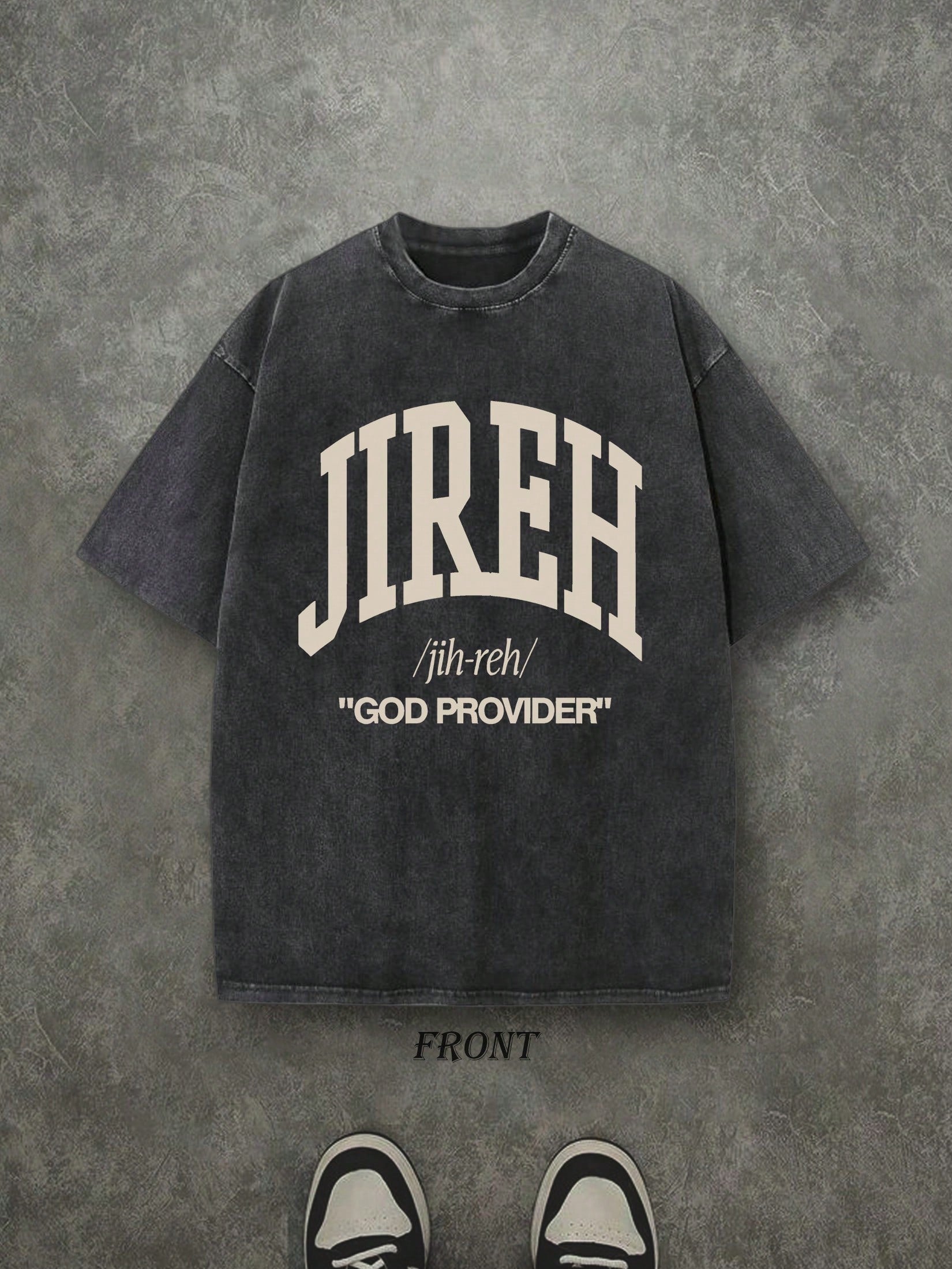 Retro Washed T-Shirt Single-Sided Printed (230 Pure Cotton T-Shirt) 'JIREH GOD PROVIDER'  Letter And Pattern Print, Christian Gift, Mens TShirt, Mens Shirt Casual, Comfortable, Fashionable T-Shirt, Street Style Cotton