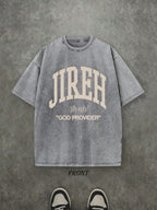 Retro Washed T-Shirt Single-Sided Printed (230 Pure Cotton T-Shirt) 'JIREH GOD PROVIDER'  Letter And Pattern Print, Christian Gift, Mens TShirt, Mens Shirt Casual, Comfortable, Fashionable T-Shirt, Street Style Cotton