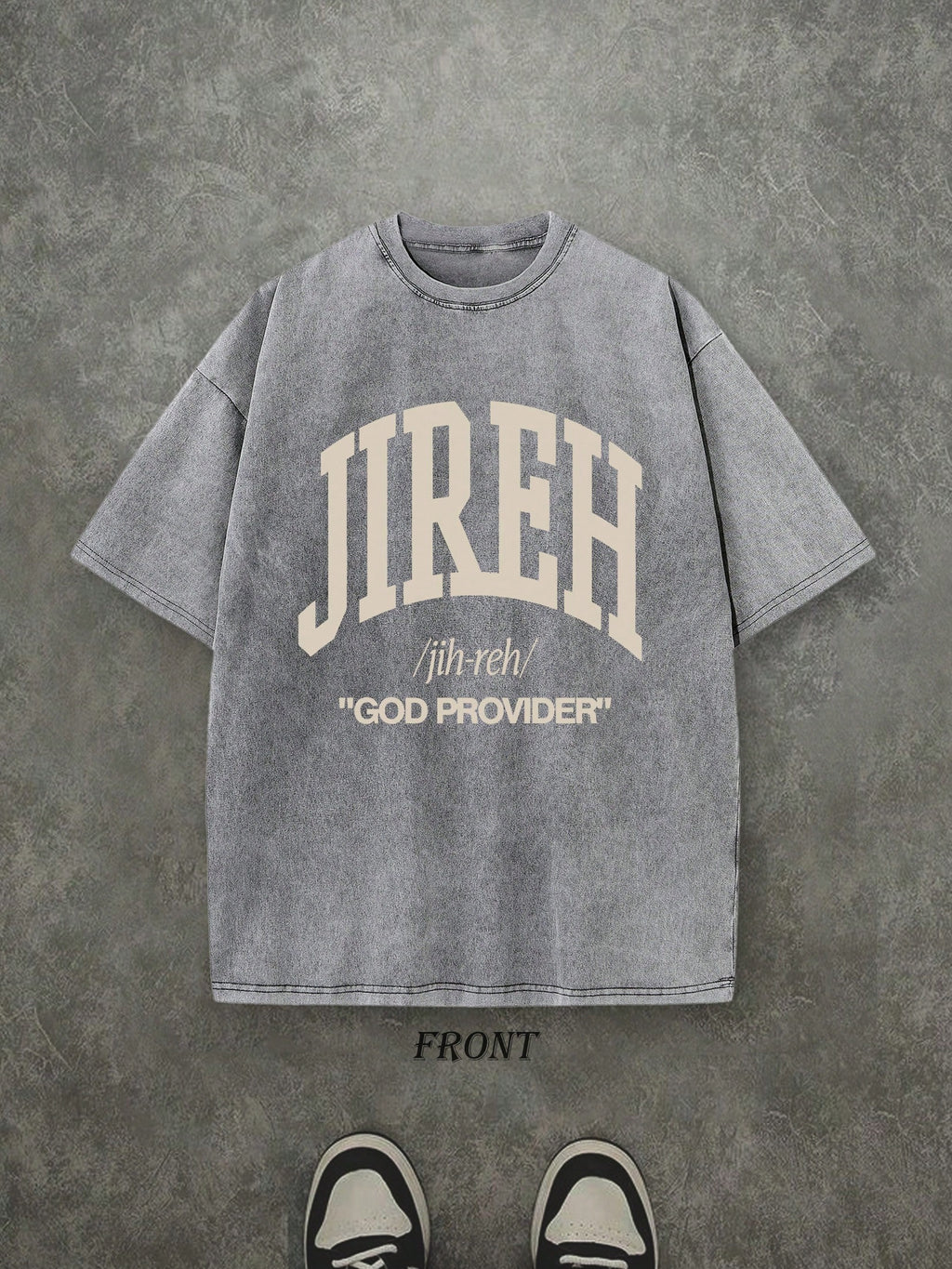 Retro Washed T-Shirt Single-Sided Printed (230 Pure Cotton T-Shirt) 'JIREH GOD PROVIDER'  Letter And Pattern Print, Christian Gift, Mens TShirt, Mens Shirt Casual, Comfortable, Fashionable T-Shirt, Street Style Cotton