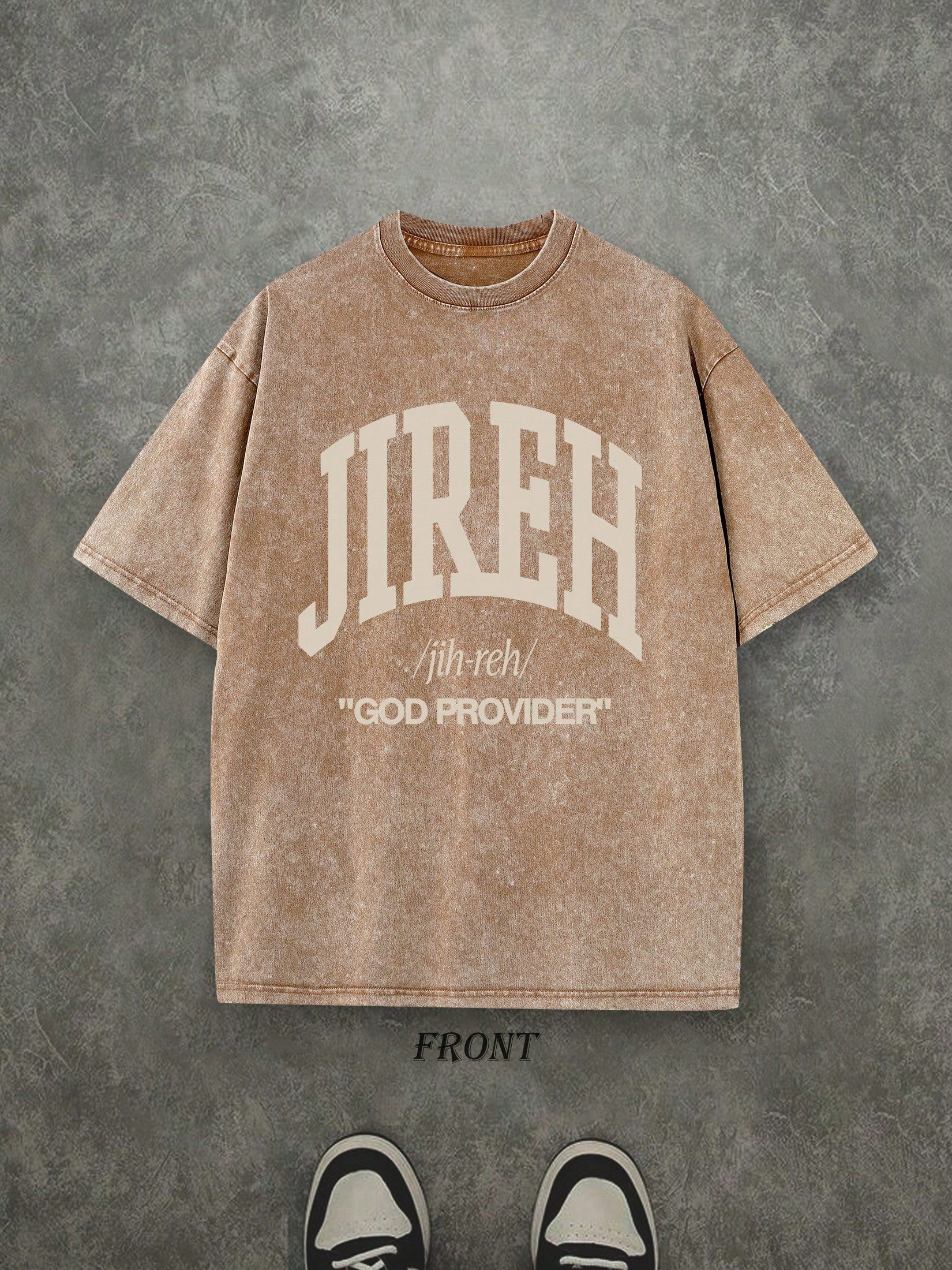 Retro Washed T-Shirt Single-Sided Printed (230 Pure Cotton T-Shirt) 'JIREH GOD PROVIDER'  Letter And Pattern Print, Christian Gift, Mens TShirt, Mens Shirt Casual, Comfortable, Fashionable T-Shirt, Street Style Cotton