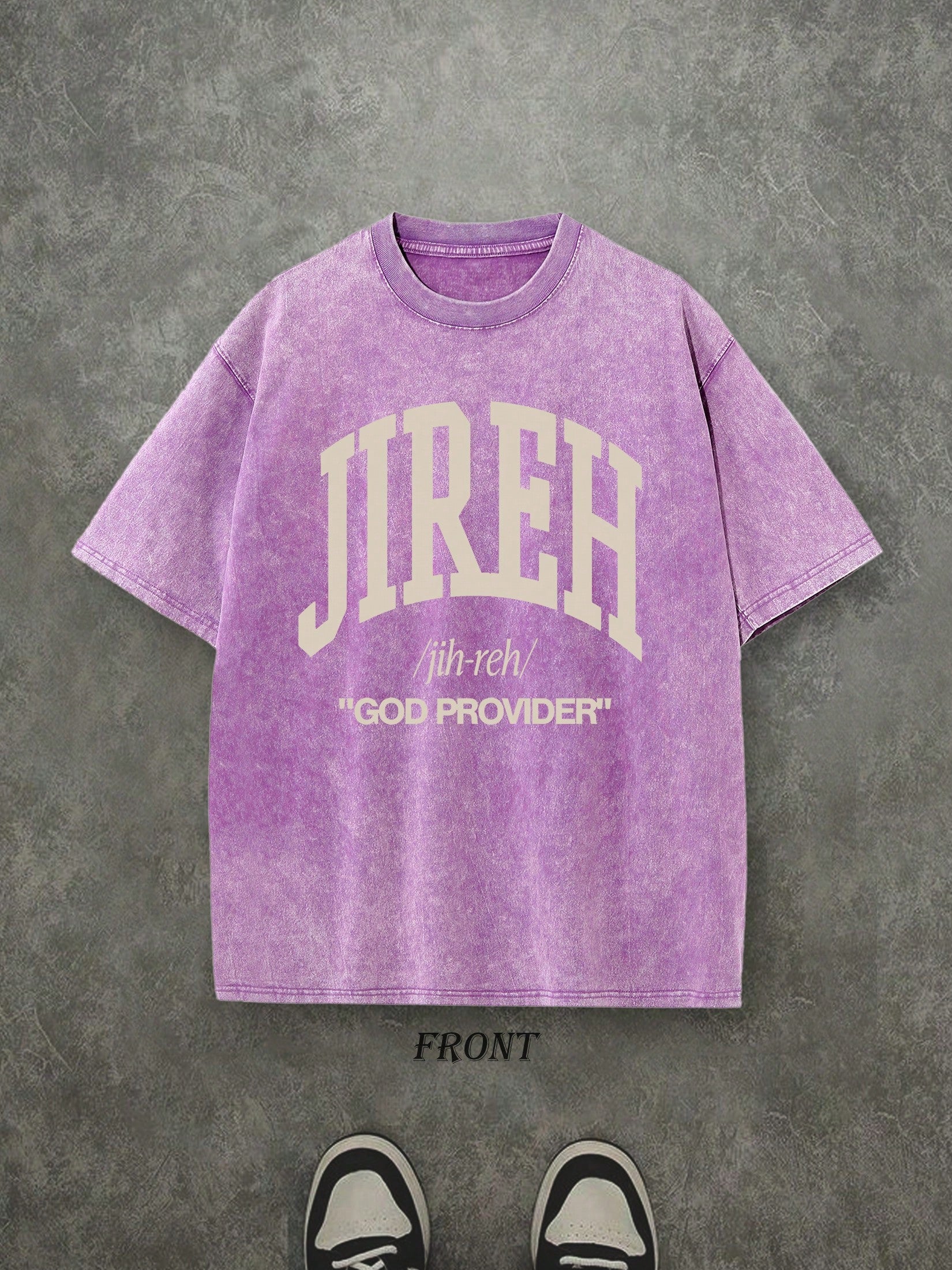 Retro Washed T-Shirt Single-Sided Printed (230 Pure Cotton T-Shirt) 'JIREH GOD PROVIDER'  Letter And Pattern Print, Christian Gift, Mens TShirt, Mens Shirt Casual, Comfortable, Fashionable T-Shirt, Street Style Cotton