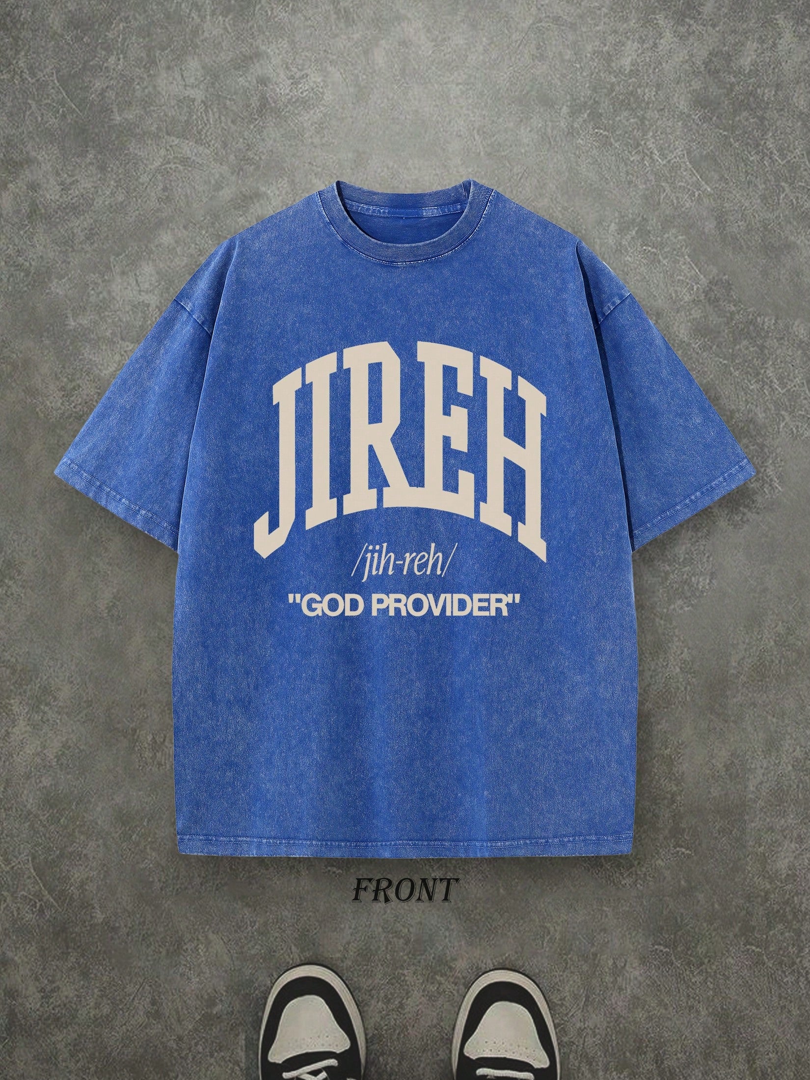 Retro Washed T-Shirt Single-Sided Printed (230 Pure Cotton T-Shirt) 'JIREH GOD PROVIDER'  Letter And Pattern Print, Christian Gift, Mens TShirt, Mens Shirt Casual, Comfortable, Fashionable T-Shirt, Street Style Cotton