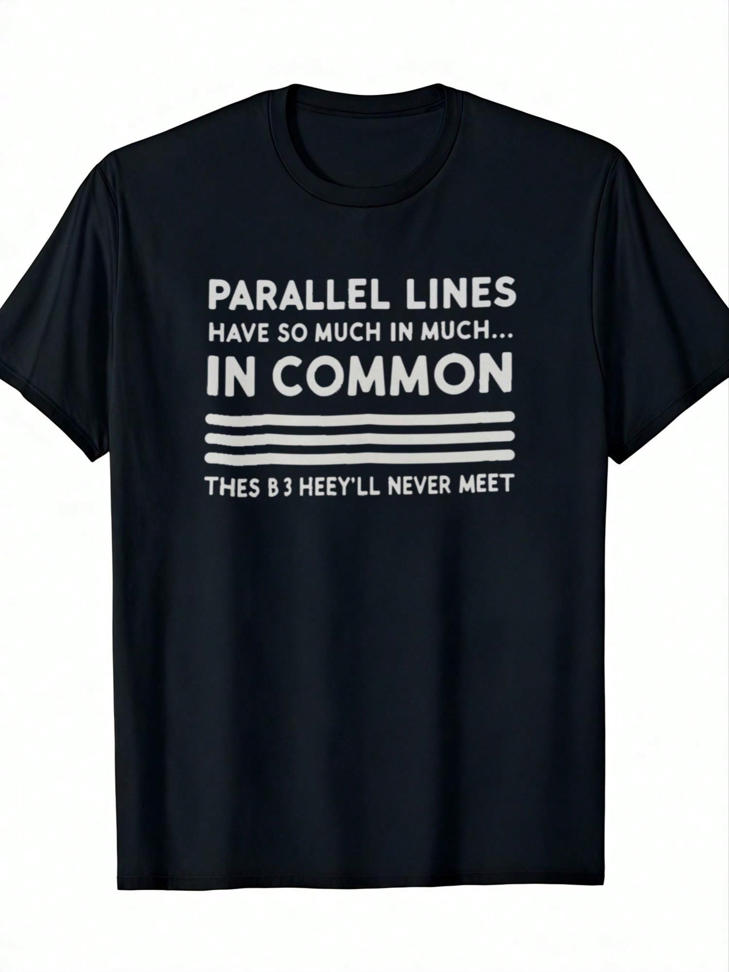 Men's Funny Graphic T-Shirt - 100% Cotton Short Sleeve Crewneck Tee With Parallel Lines Humorous Print, Black With White Text - Casual Casual Attire & Halloween Gift For Teachers, Machine Washable, Funny T Shirts, Teacher Appreciation, Playful Design, Com