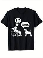 Funny 'Sit Walk' Graphic Tee For Men - 100% Cotton, Comfort Fit With Taped Shoulders & Hem, Perfect For Daily Wear & Outdoors,100% Pure Cotton Short Sleeved Shirt, Essential For Summer And Spring, Loose Casual Round Neck, Men's Letter Printed T-Shirt