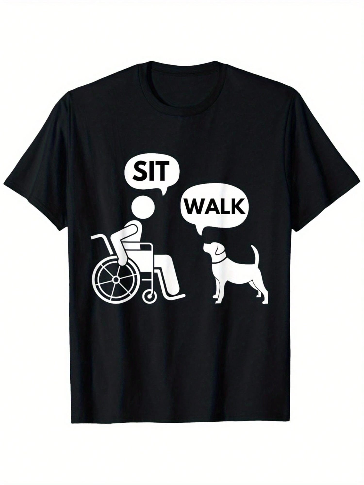 Funny 'Sit Walk' Graphic Tee For Men - 100% Cotton, Comfort Fit With Taped Shoulders & Hem, Perfect For Daily Wear & Outdoors,100% Pure Cotton Short Sleeved Shirt, Essential For Summer And Spring, Loose Casual Round Neck, Men's Letter Printed T-Shirt