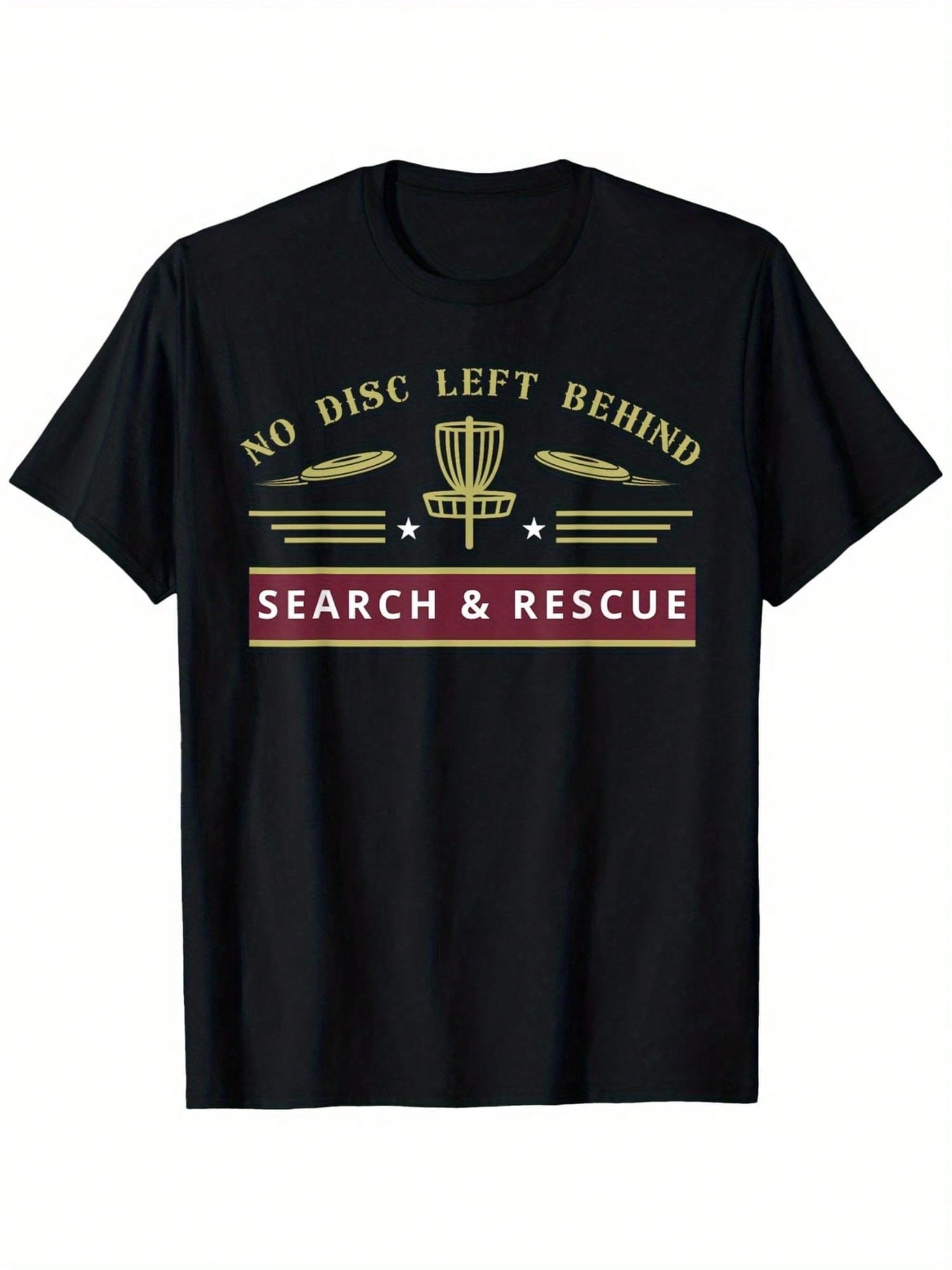 Men's Search & Rescue Disc Golf T-Shirt - Breathable, Black Crew Neck With Flying Disc Graphic, Sizes S-XXXL - Ideal For Golfers, Sports Tshirtflying Disc ThemedLightweight Fabric,100% Pure Cotton Short Sleeved Shirt, Essential For Summer And Spring, Loos