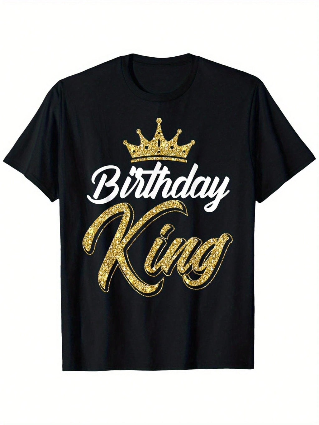 Birthday King Son Or Dad'S Birthday Party T-Shirt, 100% Cotton, Single Side Printed, Black Short Sleeve T-Shirt, Father'S Day Gift For Family Father Papa Dad, S-XXXL, 1pc, Fabric Weight 180g,100% Pure Cotton Short Sleeved Shirt, Essential For Summer And S