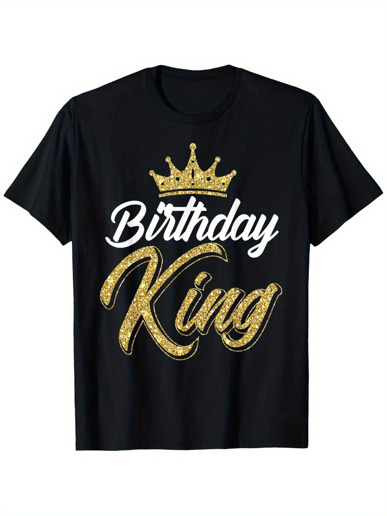 Birthday King Son Or Dad'S Birthday Party T-Shirt, 100% Cotton, Single Side Printed, Black Short Sleeve T-Shirt, Father'S Day Gift For Family Father Papa Dad, S-XXXL, 1pc, Fabric Weight 180g,100% Pure Cotton Short Sleeved Shirt, Essential For Summer And S