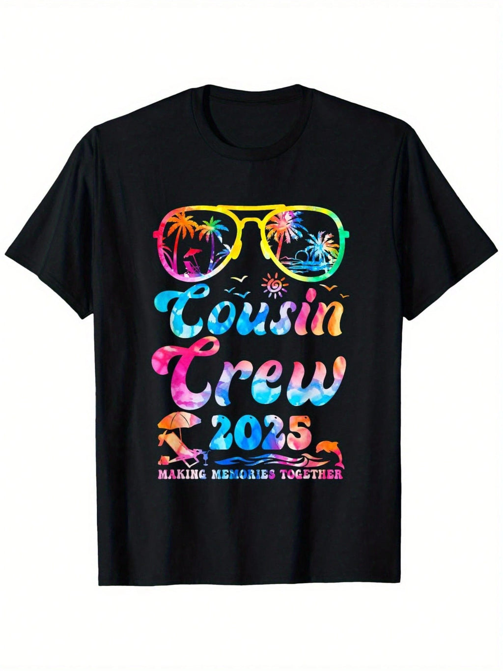 [Playful Joy] Cousin Crew 2025 Summer Vacation Family Matching T-Shirt – Soft, Breathable Cotton Short Sleeve Tee For Boys & Girls, Fun Graphic Design With Fashion Glasses & Fireworks, Perfect Gift For Family Gatherings, Cute Shirts,100% Pure Cotton Short