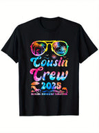 [Playful Joy] Cousin Crew 2025 Summer Vacation Family Matching T-Shirt – Soft, Breathable Cotton Short Sleeve Tee For Boys & Girls, Fun Graphic Design With Fashion Glasses & Fireworks, Perfect Gift For Family Gatherings, Cute Shirts,100% Pure Cotton Short