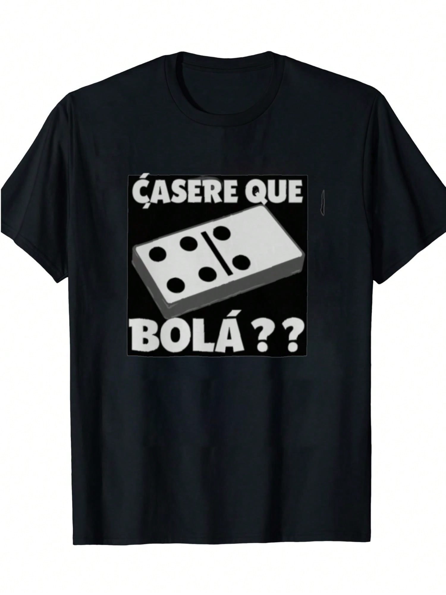 Funny Domino Cartoon Print T-Shirt 100% Cotton Short Sleeve Regular Fit Casual Tee For Miami &  Lovers,100% Pure Cotton Short Sleeved Shirt, Essential For Summer And Spring, Loose Casual Round Neck, Men's Letter Printed T-Shirt