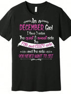 December Sweet But Crazy Funny Birthday Premium T-Shirt 677376 Funny Men'S Short Sleeve Graphic T-Shirt Collection Black TT2,100% Pure Cotton Short Sleeved Shirt, Essential For Summer And Spring, Loose Casual Round Neck, Men's Letter Printed T-Shirt