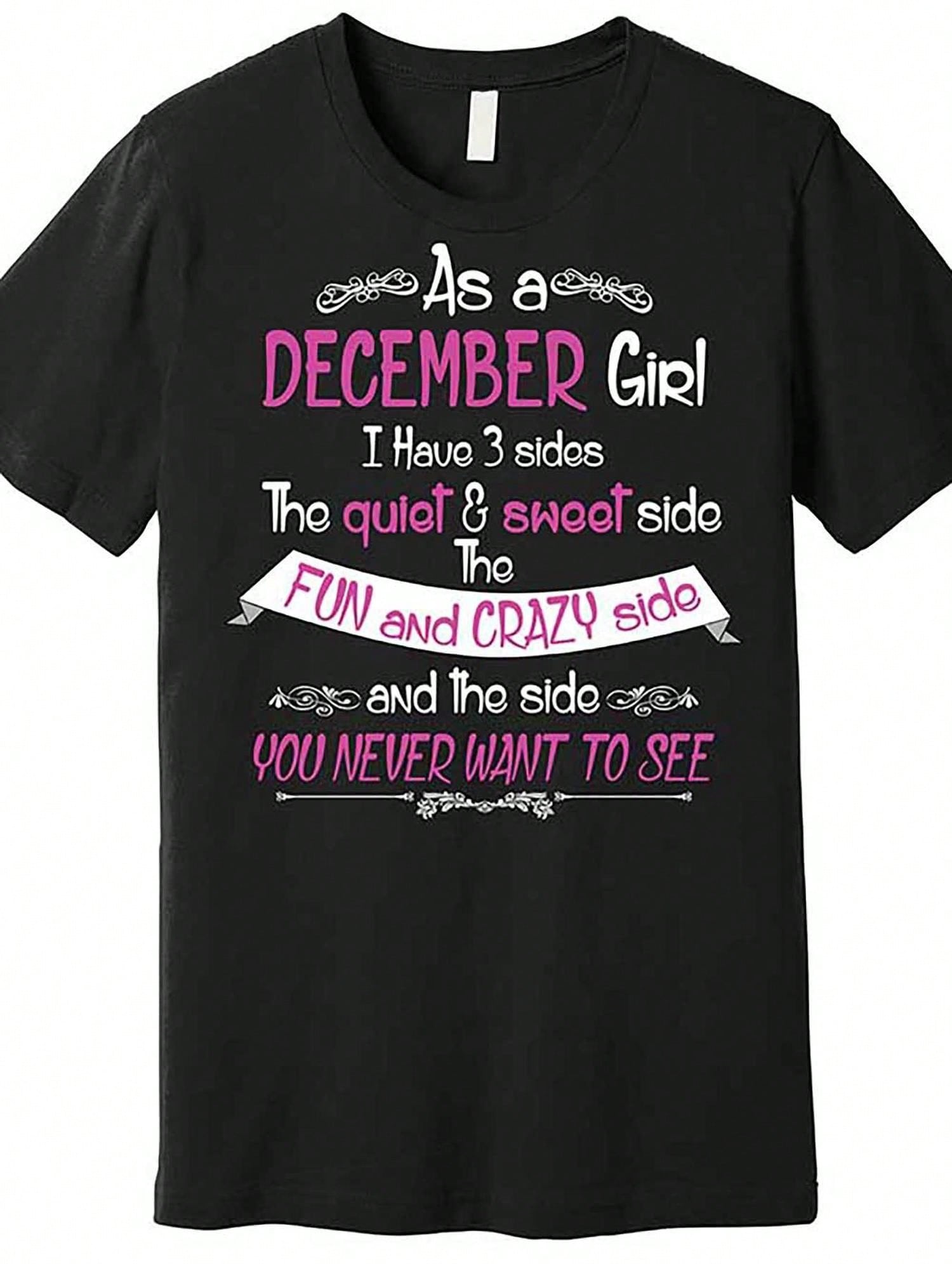 December Sweet But Crazy Funny Birthday Premium T-Shirt 677376 Funny Men'S Short Sleeve Graphic T-Shirt Collection Black TT2,100% Pure Cotton Short Sleeved Shirt, Essential For Summer And Spring, Loose Casual Round Neck, Men's Letter Printed T-Shirt
