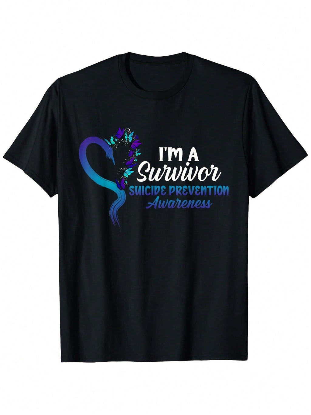 Suicide Prevention Awareness T-Shirt - I'm A Survivor Survivor Message & Butterfly Heart Graphic - Soft Breathable Cotton Tee - Lightweight Crew Neck Shirt For Men & Women - Anti-Stigma Apparel - Sizes S-XXXL - Machine Washable Everyday & Event Wear - Sur
