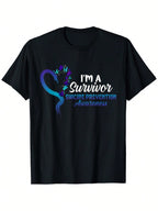 Suicide Prevention Awareness T-Shirt - I'm A Survivor Survivor Message & Butterfly Heart Graphic - Soft Breathable Cotton Tee - Lightweight Crew Neck Shirt For Men & Women - Anti-Stigma Apparel - Sizes S-XXXL - Machine Washable Everyday & Event Wear - Sur