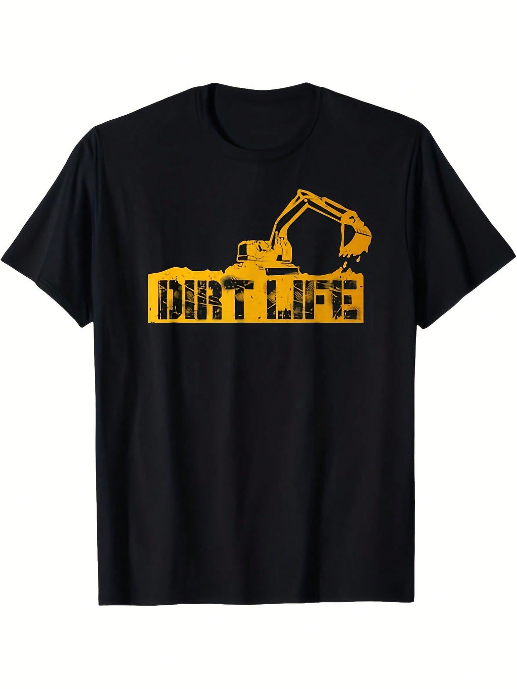 Men's Heavy Equipment Operator Dirt Life Construction Worker T-Shirt - 100% Cotton Black Tee With Yellow Excavator & Bulldozer Graphic, Bold Dirt Life Lettering, Soft Breathable Lightweight Fabric, Regular Fit Crew Neck, Sizes S-XXXL, Ideal Construction W