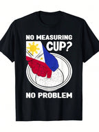 Filipino American No Measuring Cup No Problem Rice Cooking Graphic T-Shirt - Funny Filipino Culture Design With Lucky Rice & Spatula Print, 100% Cotton Soft Breathable Crew Neck Tee, Unisex Casual Wear (S-XXXL) - Ideal Filipino Gift For Everyday & Special