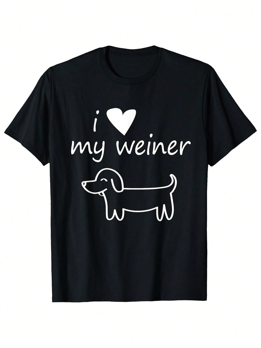 Men's 180g Cotton T-Shirt - Soft Breathable Retro Dachshund Graphic Tee With I Love My Wiener Design, Funny Dog Lover Shirt For Men & Women, Unisex Casual Crew Neck Short Sleeve, Sizes S-XXXL, Ideal Gift For Dachshund Owners, Humorous Apparel, Comfortable