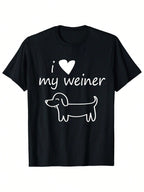 Men's 180g Cotton T-Shirt - Soft Breathable Retro Dachshund Graphic Tee With I Love My Wiener Design, Funny Dog Lover Shirt For Men & Women, Unisex Casual Crew Neck Short Sleeve, Sizes S-XXXL, Ideal Gift For Dachshund Owners, Humorous Apparel, Comfortable