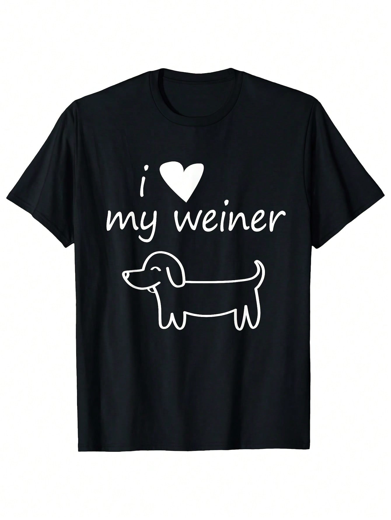 Men's 180g Cotton T-Shirt - Soft Breathable Retro Dachshund Graphic Tee With I Love My Wiener Design, Funny Dog Lover Shirt For Men & Women, Unisex Casual Crew Neck Short Sleeve, Sizes S-XXXL, Ideal Gift For Dachshund Owners, Humorous Apparel, Comfortable