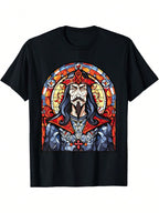 Vlad The Impaler Stained Glass Graphic T-Shirt - Black With Vibrant Stained Glass Print, Casual Crew Neck Short Sleeve Tee For Adults, All-Season Comfort, Comfortable Clothing  Gothic Style Shirt  Durable Print Shirt