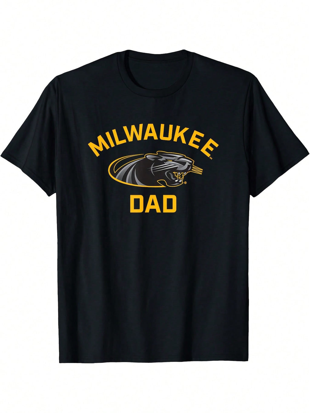 UW Milwaukee Panthers Dad T-Shirt - Milwaukee Panthers Dad Graphic Tee, Black With Yellow Lettering - -Milwaukee School Spirit Apparel Gift For Fathers - Machine Washable Casual Shirt, Classic Crew Neck, Digital Heat Transfer