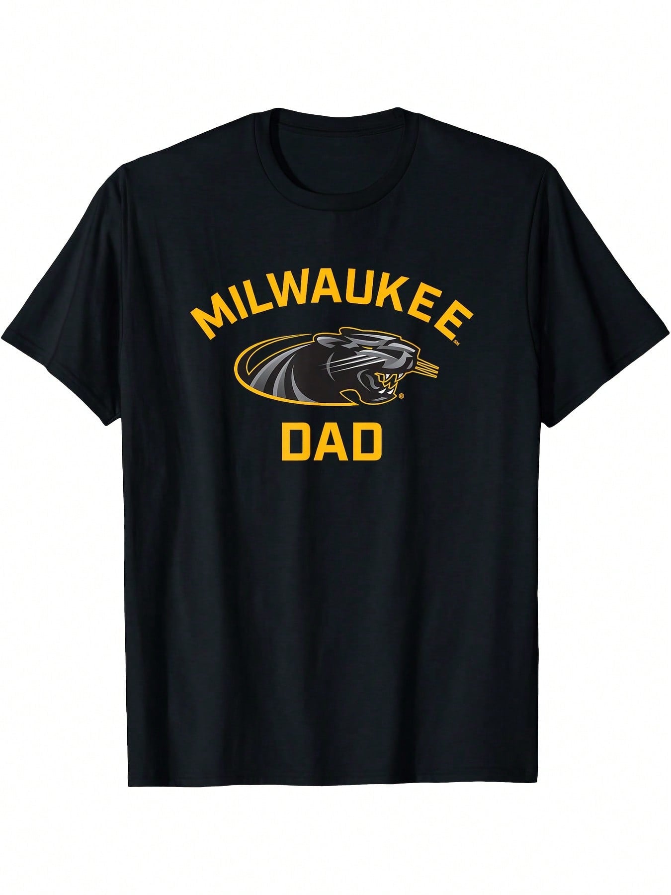 UW Milwaukee Panthers Dad T-Shirt - Milwaukee Panthers Dad Graphic Tee, Black With Yellow Lettering - -Milwaukee School Spirit Apparel Gift For Fathers - Machine Washable Casual Shirt, Classic Crew Neck, Digital Heat Transfer