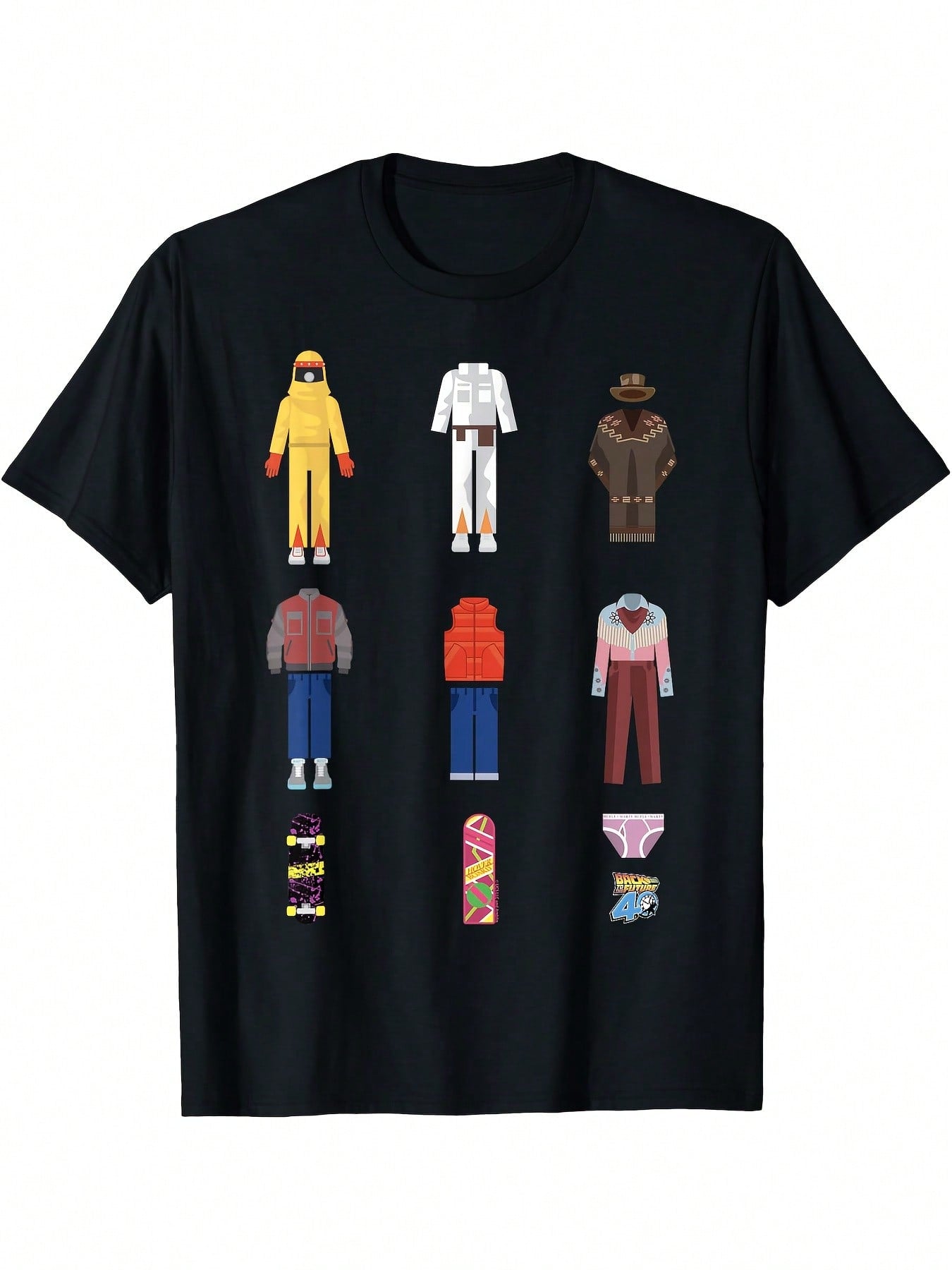 Back To The Future 40th Anniversary Marty McFly & Doc Brown Graphic Tee - Black Vintage Movie Shirt With Character Outfits - Official BTTF Tribute For Fans, Casual Everyday Or Costume Events, Pop Culture Apparel, Iconic Imagery, Durable Print, Short Sleev