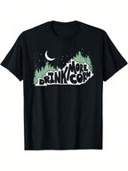 Drink More Corn Kentucky Trees & Moon Outdoor Moonshine Tee T-Shirt - Casual Short Sleeve Crew Neck, Digital Print, All-Season Comfort, Regular Fit For Adults, Moonshine T Shirt