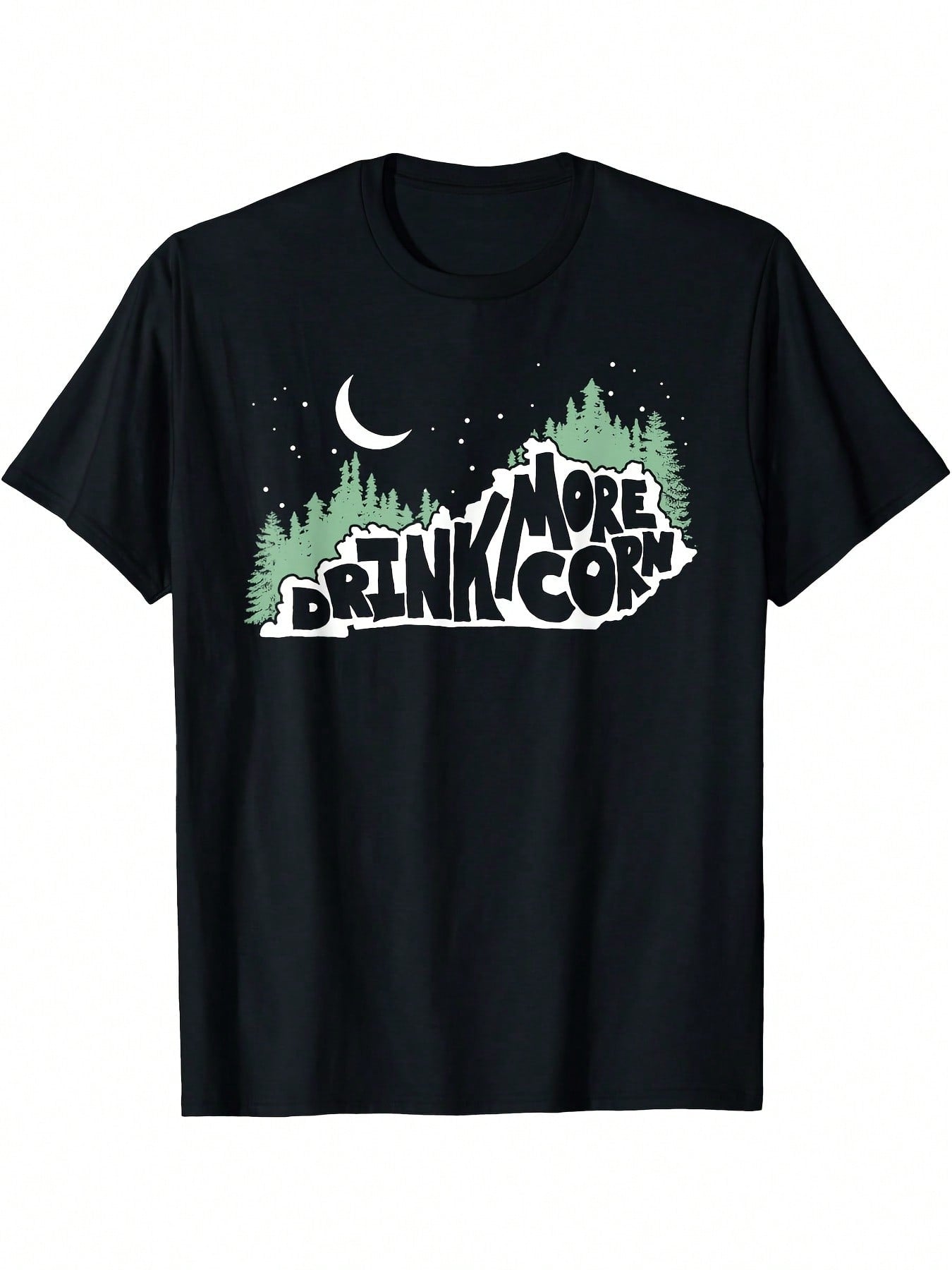 Drink More Corn Kentucky Trees & Moon Outdoor Moonshine Tee T-Shirt - Casual Short Sleeve Crew Neck, Digital Print, All-Season Comfort, Regular Fit For Adults, Moonshine T Shirt
