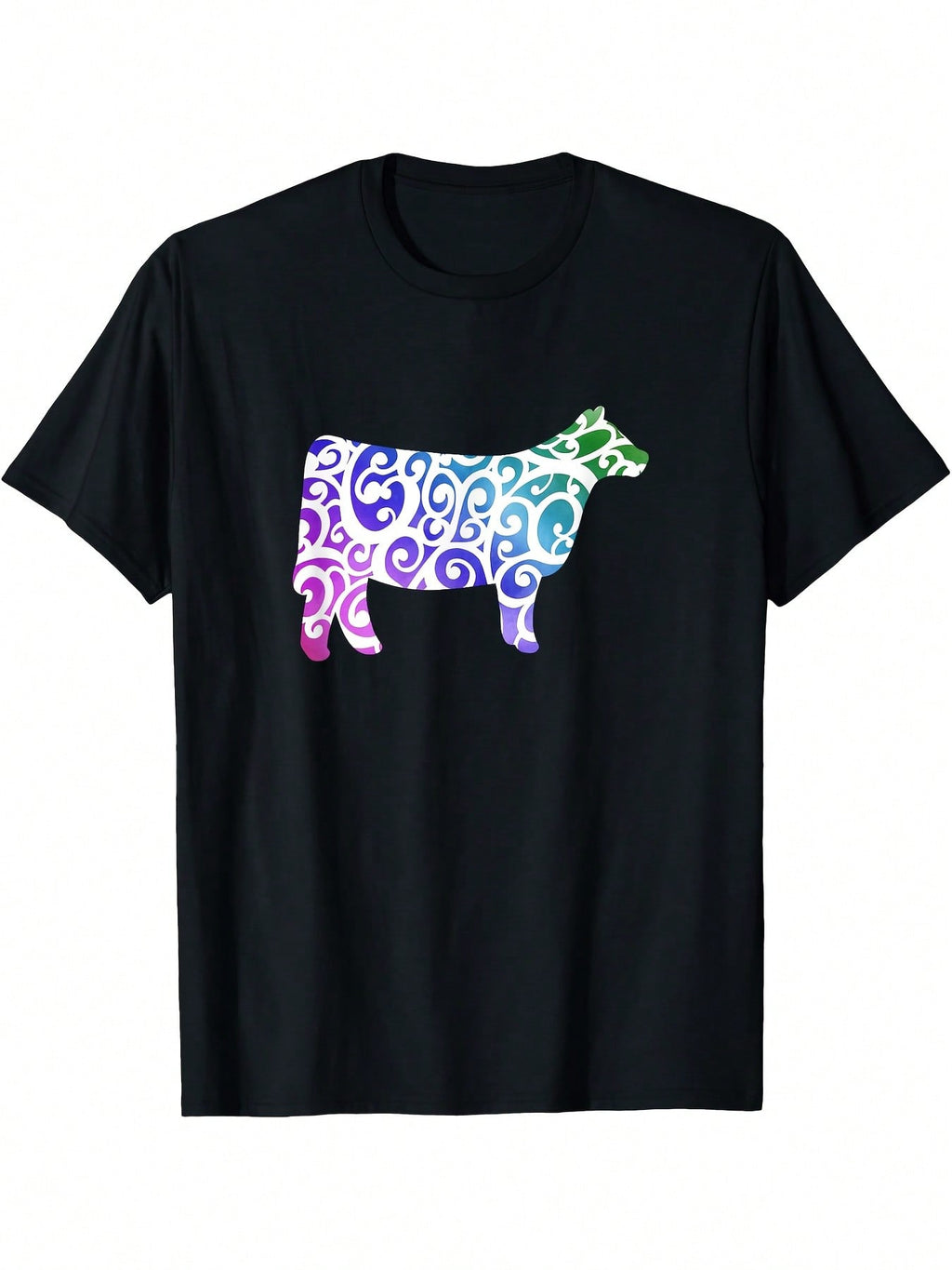 Show Steer Watercolor Print T-Shirt - Vibrant Blue & Green Swirl Design, Casual Crew Neck, Short Sleeve, Regular Fit, All-Season Comfort, Adult Casual Wear, Casual Wear Tee  Vibrant Graphic Tee  Digital Print Shirt