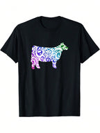 Show Steer Watercolor Print T-Shirt - Vibrant Blue & Green Swirl Design, Casual Crew Neck, Short Sleeve, Regular Fit, All-Season Comfort, Adult Casual Wear, Casual Wear Tee  Vibrant Graphic Tee  Digital Print Shirt