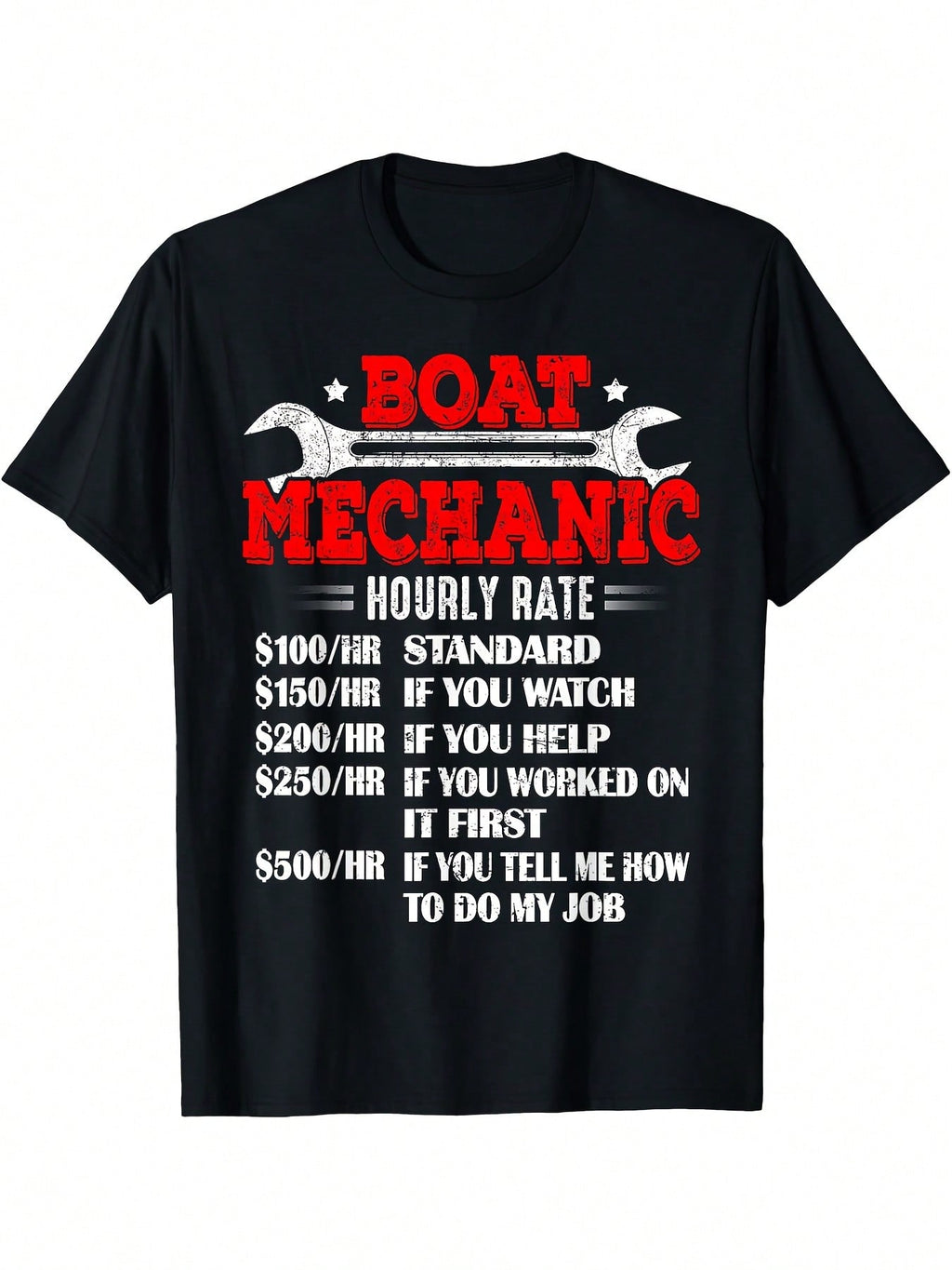 Marine Mechanic Humor T-Shirt - Boat Technician Graphic Tee With Wrench Design - Black Shirt - Nautical Apparel For Boat Owners & Marine Engineers - Casual Workplace Outfit - Funny Boat Mechanic Job Description Print, Boat T Shirt, Casual Round Neck, Dura