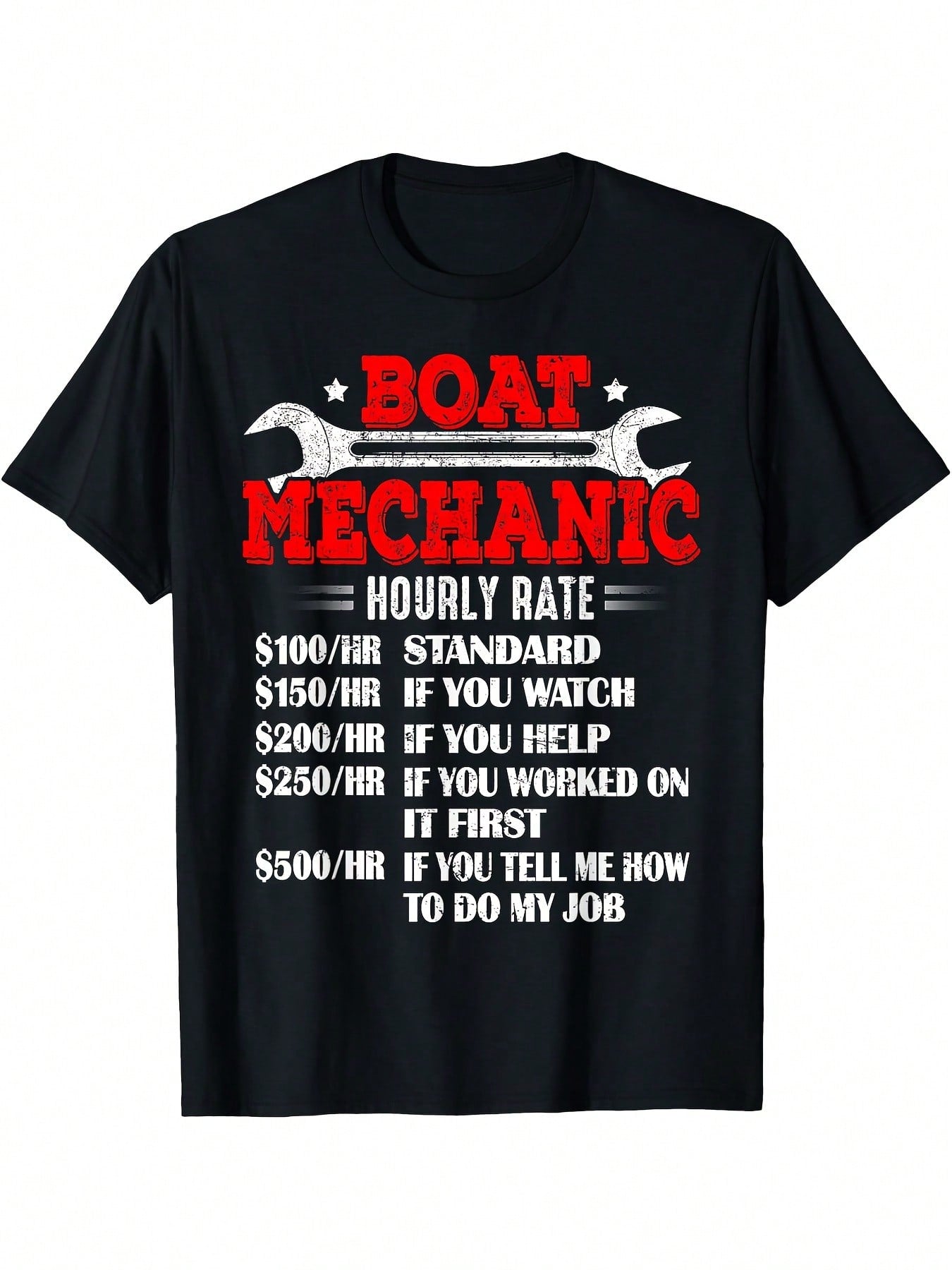 Marine Mechanic Humor T-Shirt - Boat Technician Graphic Tee With Wrench Design - Black Shirt - Nautical Apparel For Boat Owners & Marine Engineers - Casual Workplace Outfit - Funny Boat Mechanic Job Description Print, Boat T Shirt, Casual Round Neck, Dura