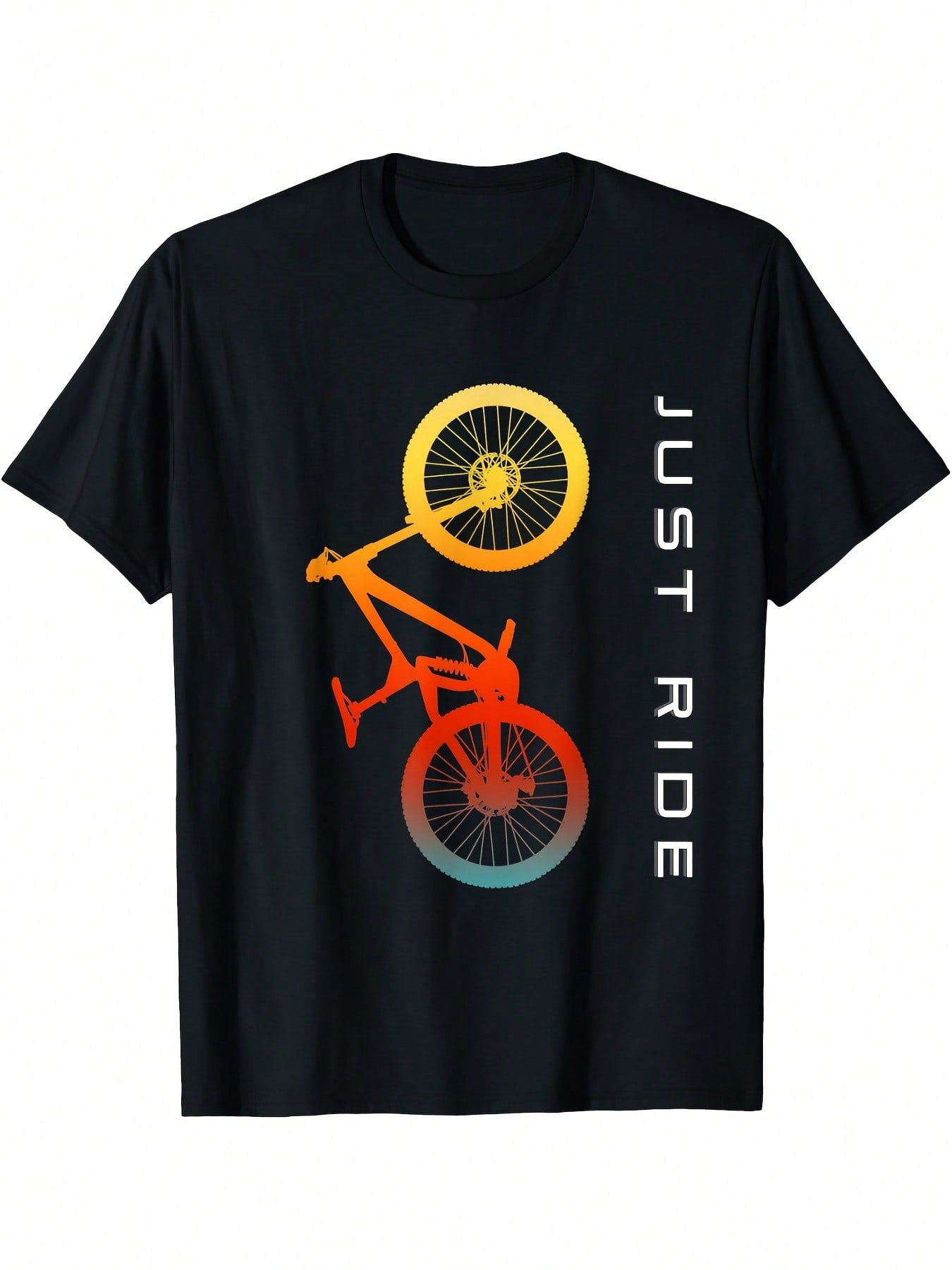 Retro Just Ride MTB Mountain Bike Graphic T-Shirt - Black Casual Short Sleeve Tee With Vintage Bicycle Design, Durable Digital Print, Regular Fit For All-Season Comfort