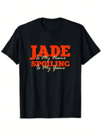 Jade Is My Name Bold Red & White Graphic T-Shirt - Casual Crew Neck, Short Sleeve, Regular Fit For Adults - Unique First Name Quirky Nickname Design, All-Season Comfort, Casual Wear  Bold Graphic Tee  Durable Print, Novelty T Shirts