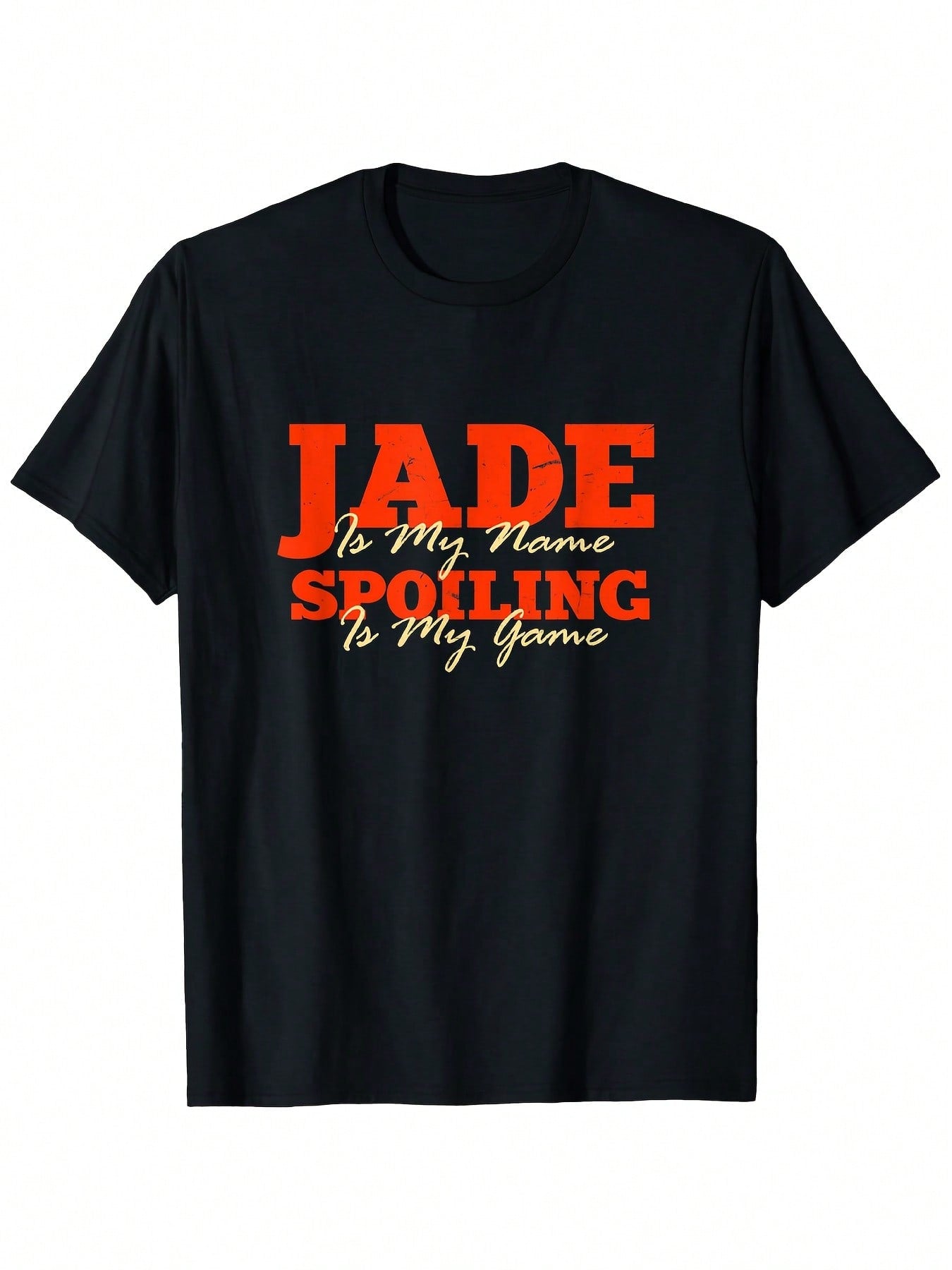 Jade Is My Name Bold Red & White Graphic T-Shirt - Casual Crew Neck, Short Sleeve, Regular Fit For Adults - Unique First Name Quirky Nickname Design, All-Season Comfort, Casual Wear  Bold Graphic Tee  Durable Print, Novelty T Shirts