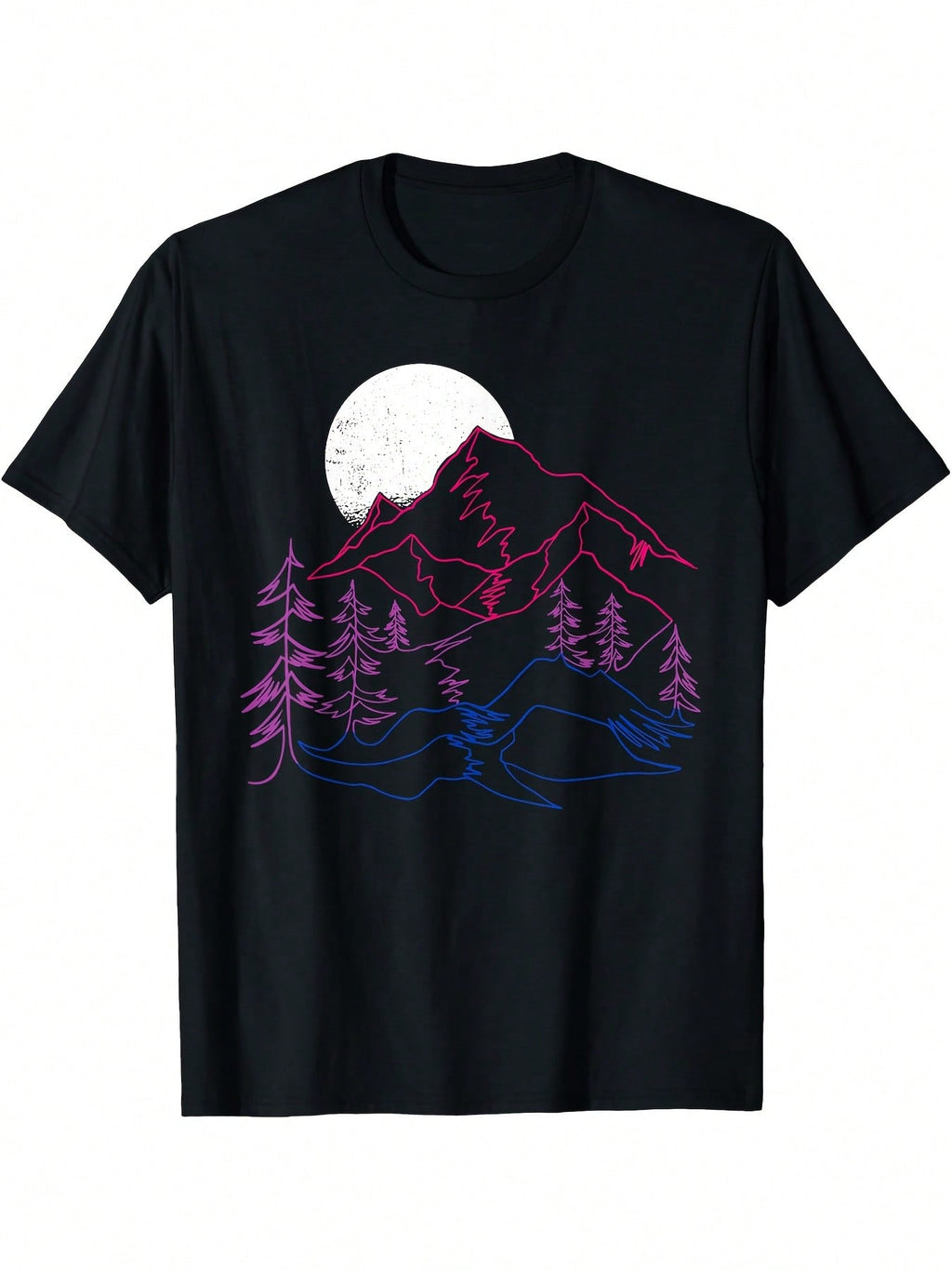 Subtle Bisexual Pride T-Shirt - Bi Ally LGBT Graphic Tee With Pink & Blue Mountain Landscape Design, Unisex Casual Round Neck Short Sleeve Shirt For Men & Women, All-Season Comfort Fit (Machine Washable)