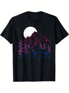 Subtle Bisexual Pride T-Shirt - Bi Ally LGBT Graphic Tee With Pink & Blue Mountain Landscape Design, Unisex Casual Round Neck Short Sleeve Shirt For Men & Women, All-Season Comfort Fit (Machine Washable)