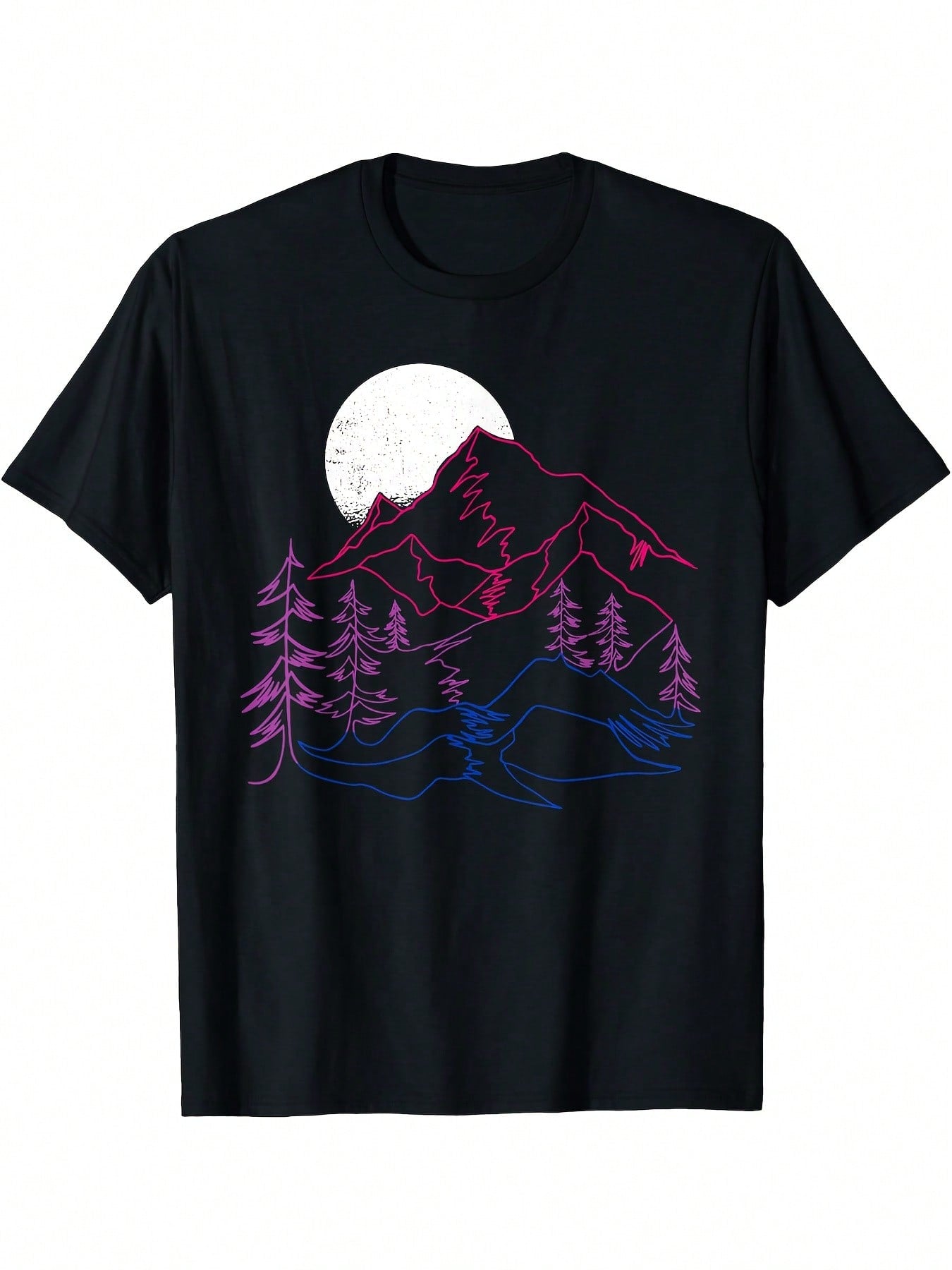 Subtle Bisexual Pride T-Shirt - Bi Ally LGBT Graphic Tee With Pink & Blue Mountain Landscape Design, Unisex Casual Round Neck Short Sleeve Shirt For Men & Women, All-Season Comfort Fit (Machine Washable)